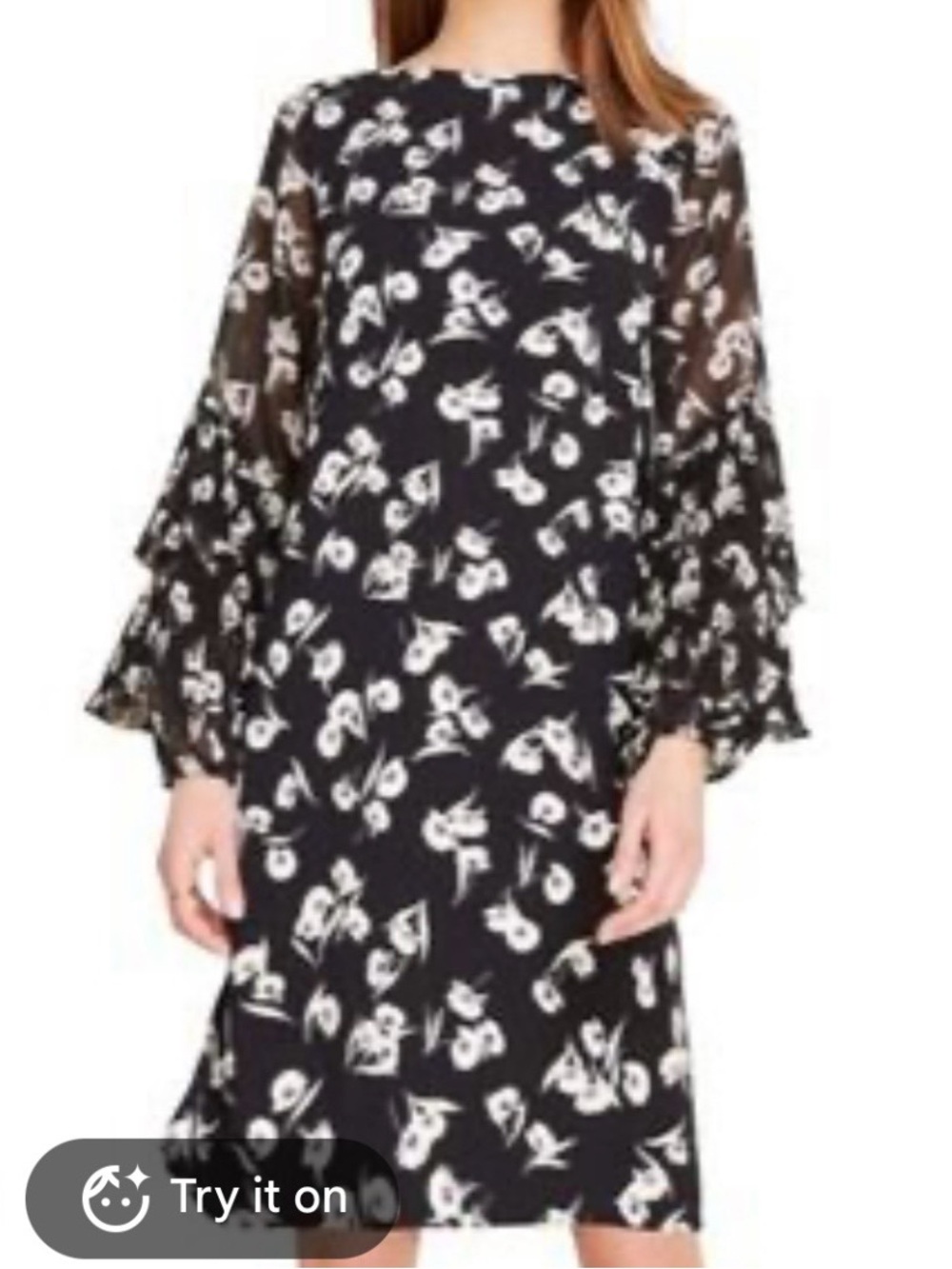 🩷 Ann Taylor Black and White Floral Tiered-Sleeve Dress sz 8. Beautiful Sleeves